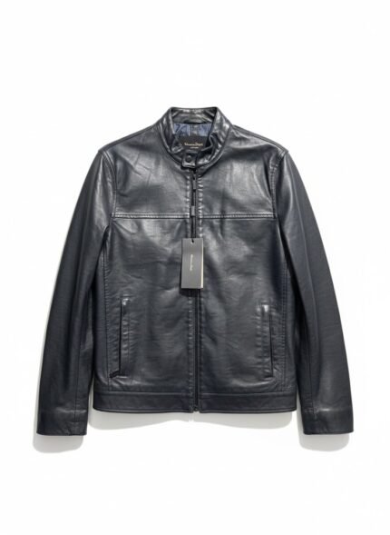 Nappa leather jacket with a mandarin collar - black