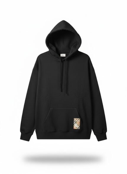 Burberry Check Patch Cotton Hoodie-black