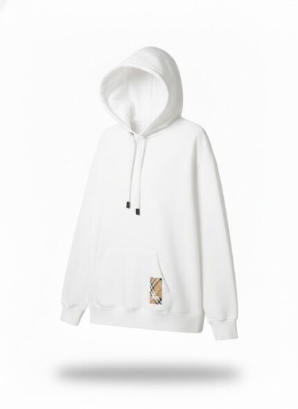 Burberry Check Patch Cotton Hoodie-white
