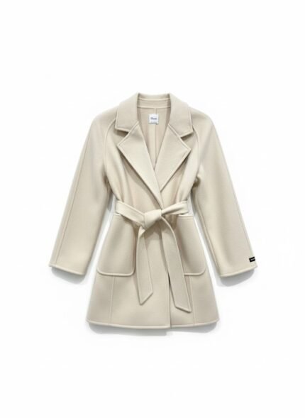 Tie-belt felted coat - Cream
